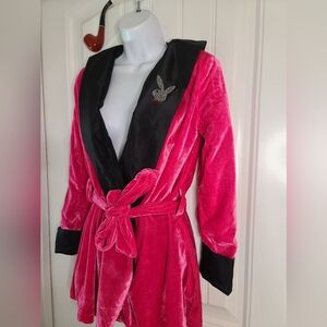 PLAYBOY Y2K Vintage Pink Velvet Smoking jacket Robe Small(6-9)